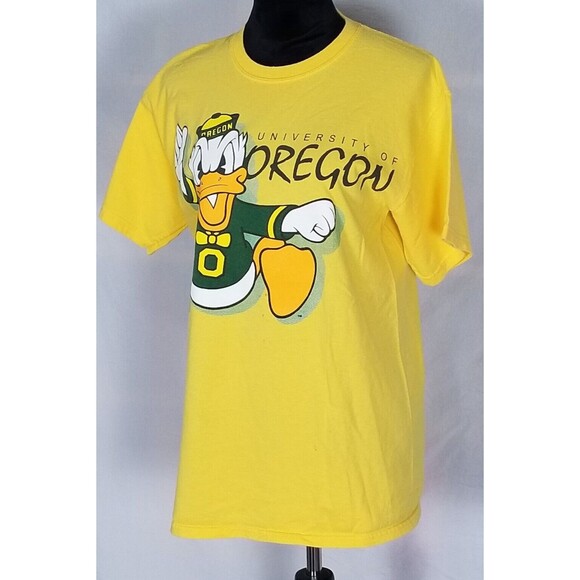 University Of Oregon Shirt Donald Duck Men Medium Disney Yellow Front Back Print - Picture 3 of 9